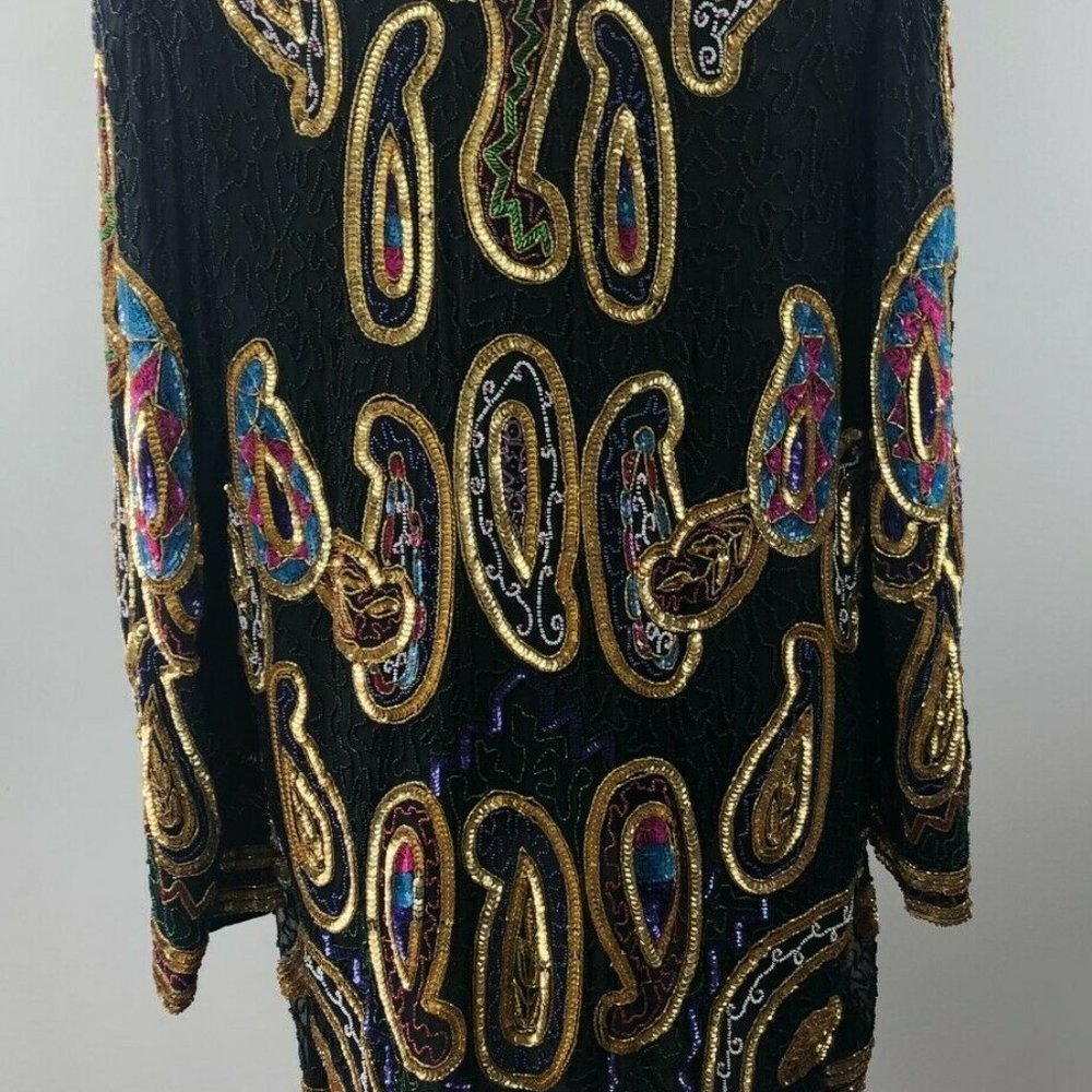 Vintage Laurence Kazar Silk Beaded Sequin Evening - Picture 7 of 9